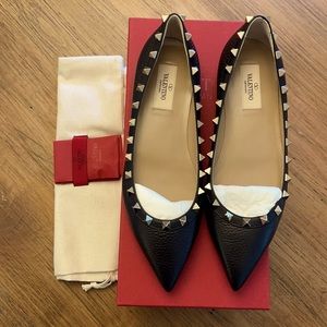 NWT VALENTINO GARAVANI ROCKSTUD GRAINY CALFSKIN BALLET FLAT